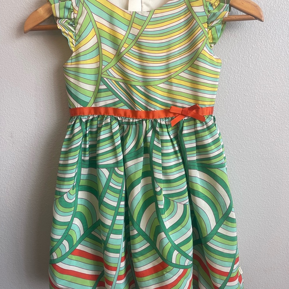 DKNY girls dress bubble hem green orange spring summer Easter